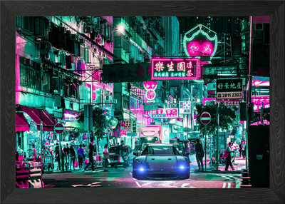 Auto Stadt Hongkong Nacht Gerahmtes Wandbild Poster Leinwanddruck Bild