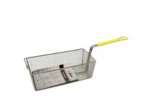 Winco Fry Basket 17 X 8-1/4 X 6 Stainless Steel Silver Yellow Handle Commercial