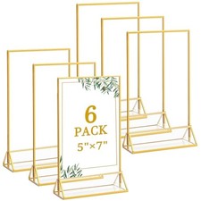 6 Pack 5x7 Inch Clear Acrylic Sign Holders, Double-Sided 5" x 7"- 6 Pack Gold