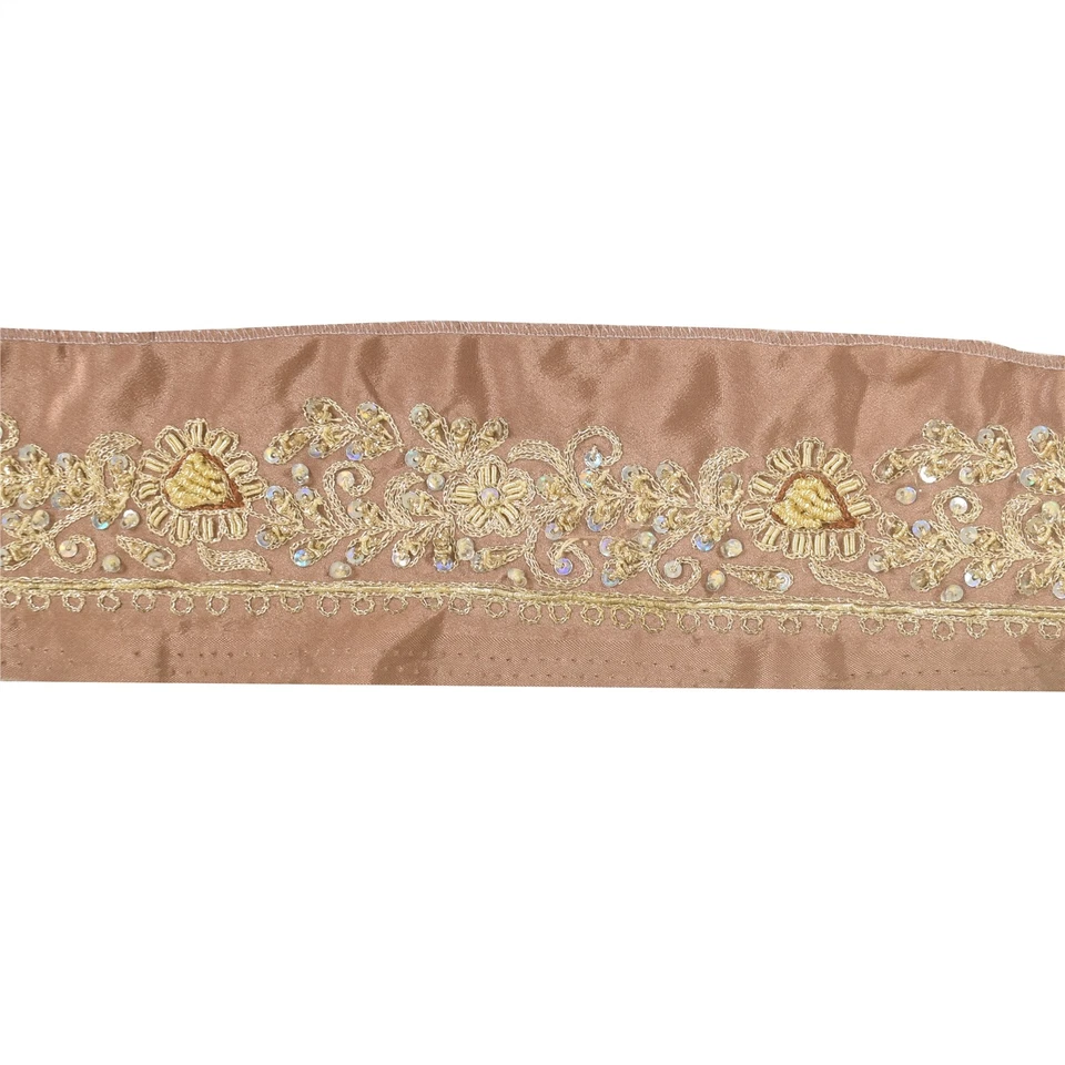 Sanskriti Vintage Sari Borde Cuentas a Mano Hogar 1 Yarda Adornos 1.5W Cinta Marrón Foto 2 de 4