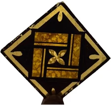 S34 Antique Vtg 3”x3” Colorful Amethyst Orange PINWHEEL Stained Glass Tiles