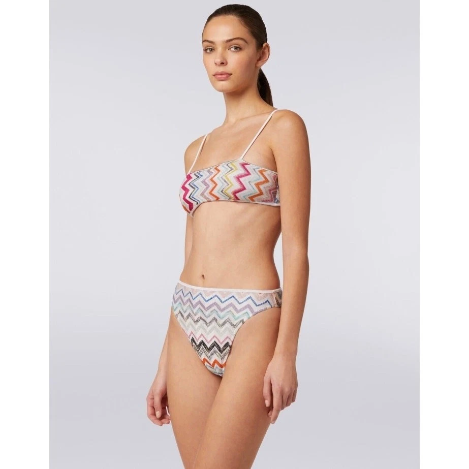 Missoni Mujeres Multi Lurex Zigzag Natación Bandeau Bikini Parte Superior e Inferior Talla EU 38 Foto 2 de 4