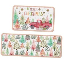 Merry Christmas Kitchen Rugs and Mats Set of 2 Boho Forest Boho Style Colorful