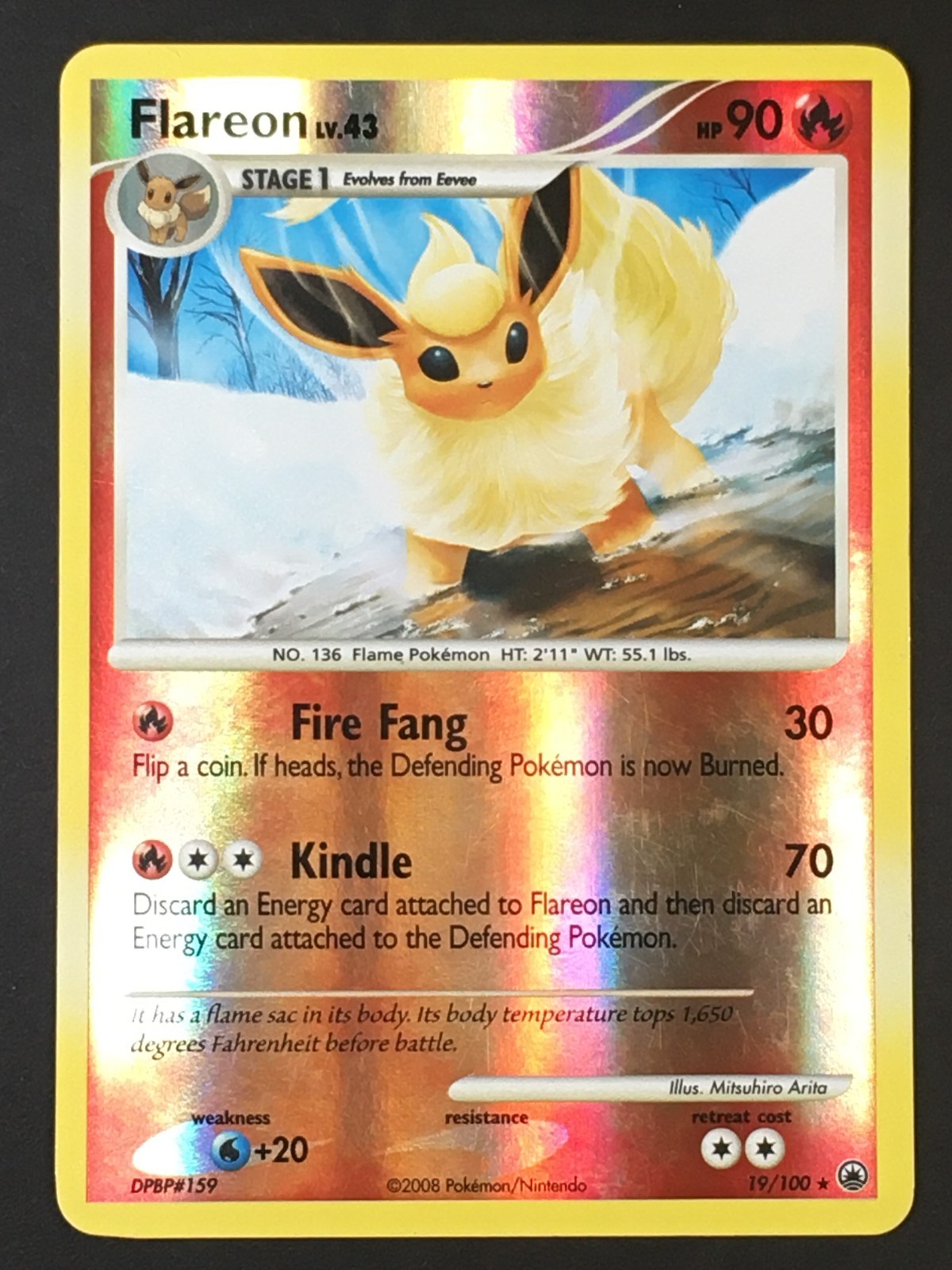 Pokemon TCG Flareon 19/100 Reverse Holo Rare Majestic Dawn LP
