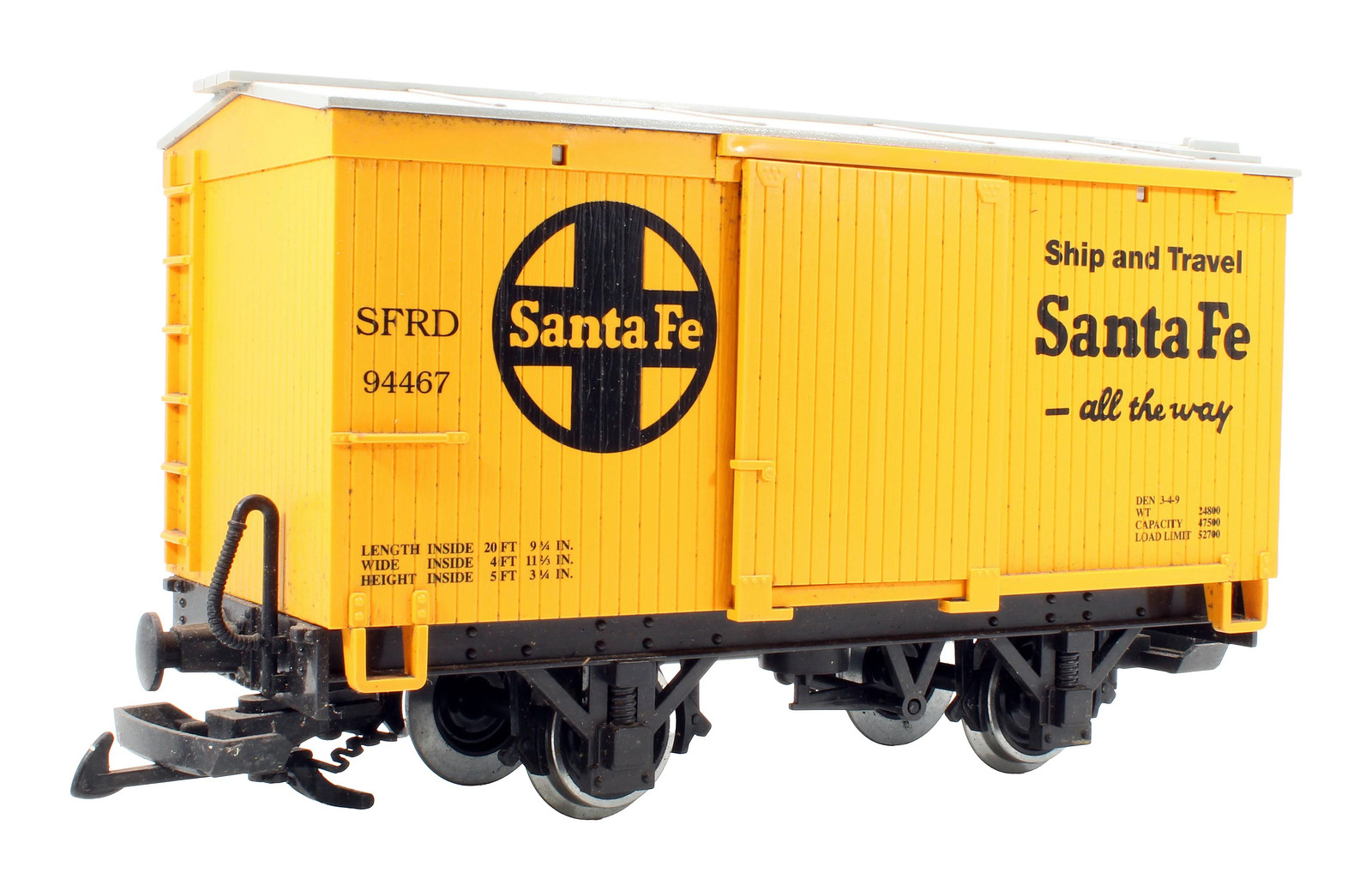 LGB G GAUGE 94467 SFRD YELLOW 'SHIP AND TRAVEL' FREIGHT BOXCAR