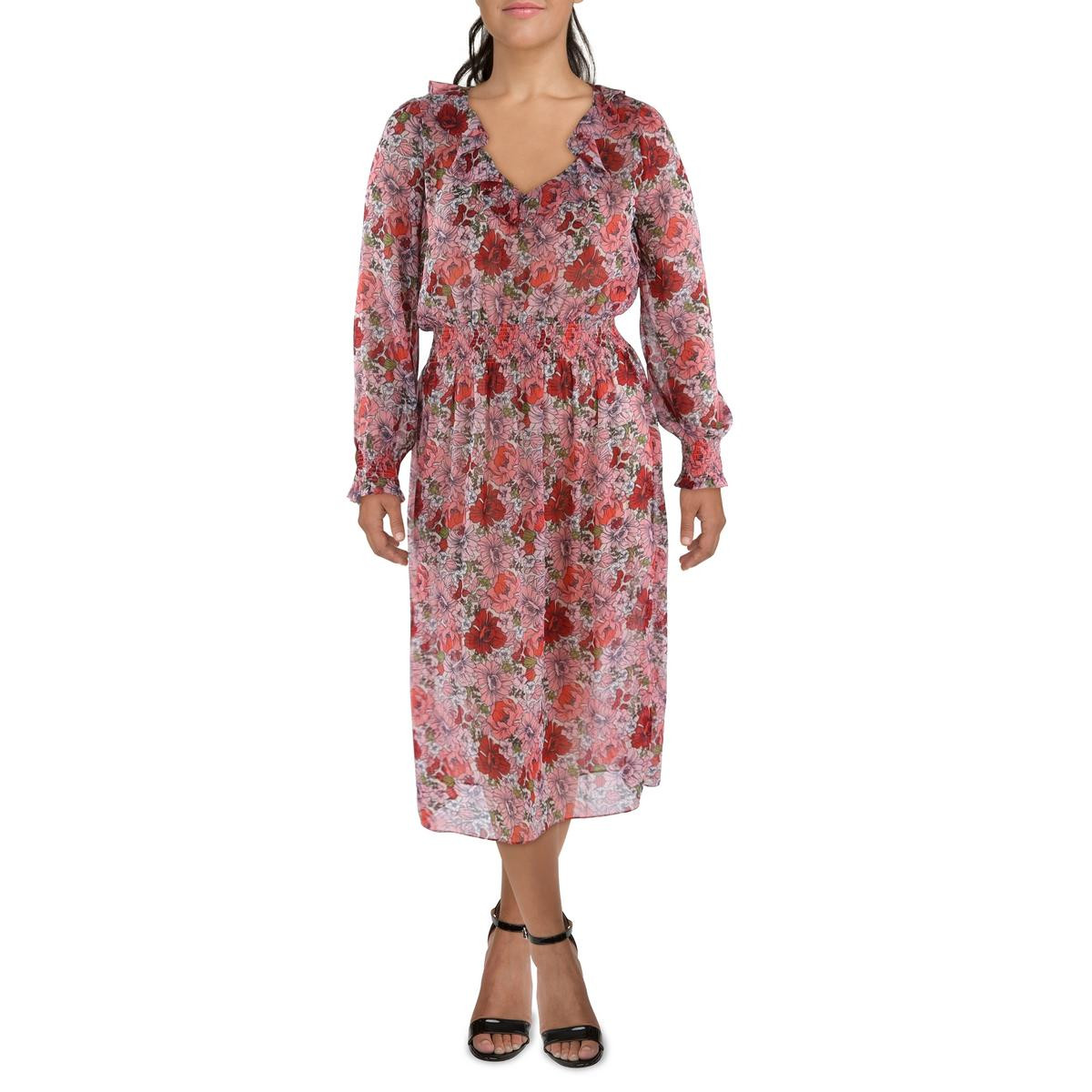 Женское розовое шифоновое миди-платье с цветочным принтом Tommy Hilfiger 14 BHFO 9546
