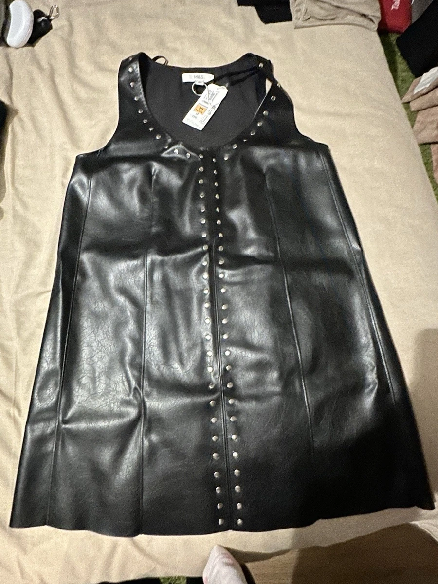 marks and spencer leather dress M&S Black Leather Belted Midi Shirt Dress