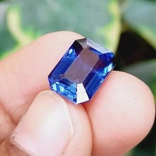 Certified 10 Ct Natural Kashmiri Dark Blue Sapphire Emerald Cut Loose Gemstone
