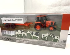 G Scale Kubota M5-1111 Orange Farm Tractor and Trailer w/ Cows and Fence Scenic