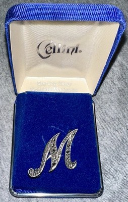 Vintage  M  Brooch Sterling Silver Marcasite Cellini