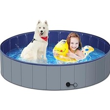 Dog Pool for Large Dogs, Kiddie Pool Hard Plastic, Dog Bathtub Portable, Fold...