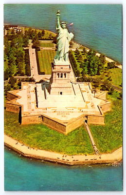 New York City New York Statue Of Liberty Monument Vintage Aerial Photo Postcard