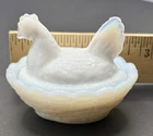 Vintage Westmoreland  White Milk Glass Hen on Nest Open Salt  3"