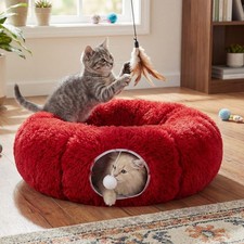 Cat Tunnel with Cat Bed for Indoor Cats Large Soft Plush Donut Tunnel Multifu...