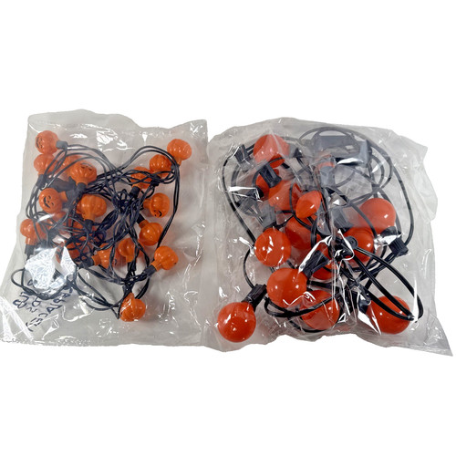 2 Vtg Sets of Halloween Orange 10' String Lights Indoor/Outdoor Decoration READ