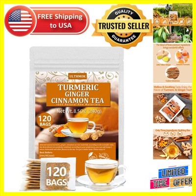 120 Natural Turmeric Ginger Tea Bags - Caffeine Free & No Additives - 100% Pure