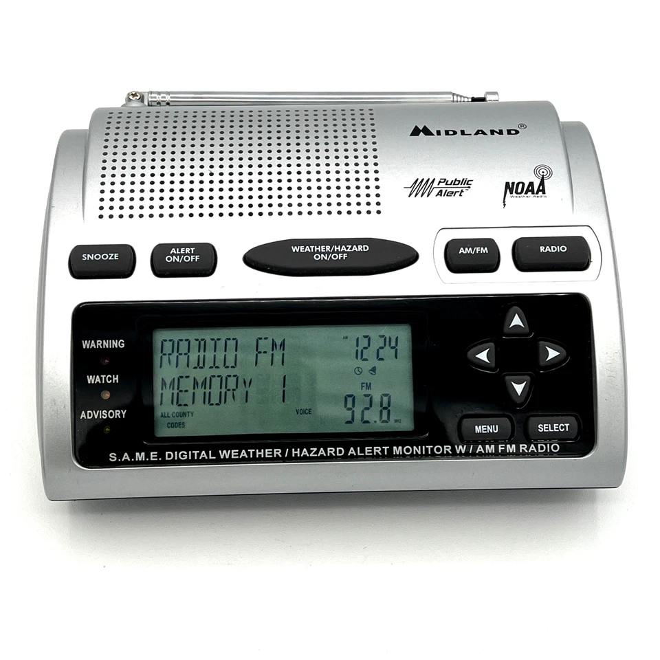Midland WR-300 Digital ALL Hazards Weather Alert Monitor AM/FM Radio Alarm Clock - Image 2 of 4