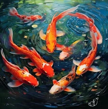ORIGINAL Oil PAINTING on Canvas Koi fish  12x12 in Textured Art  Сustom Order