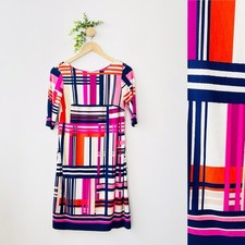 Eliza J Color Block Striped Pattern Shift Career Dress 3/4 Sleeve Size 8