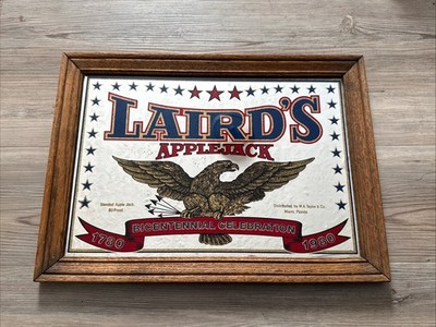 Rare Vintage LAIRD'S APPLEJACK Liquor Mirror Sign Bar Wood Frame First Edition