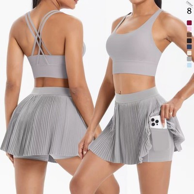 2PCS Yoga Set Gym Set Women Tracksuit Bra Sports Short Skirt Workout Sportswear