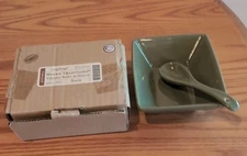 Longaberger Pottery Woven Traditions Tasting Bowl Dish With Spoon Sage 