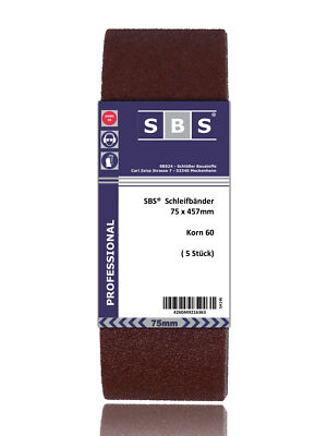 SBS  Schleifband 75 x 457mm 10 Stück Korn 60 Gewebe Schleifbänder P60 Bänder