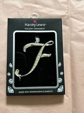 HARVEY LEWIS LETTER "F" MONOGRAM ORNAMENT w/ SWAROVSKI CRYSTALS New In Box 