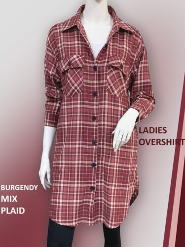 LADIES FLANNEL/PLAIDS LONG OVER SHIRTS WITH SIDE POCKETS - Picture 11 of 11