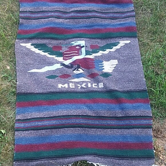 Vintage Mexico Hand Woven Rug Blanket Bird W/ Snake 67”x41 eBay