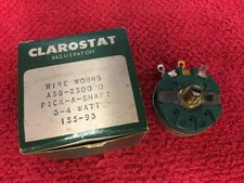 A58-2500 OHM CLAROSTAT 3-4 WATT POTENTIOMETER NOS