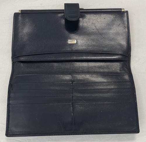LANVIN Paris Navy Blue Women’s Wallet Button Close Credit Card Snap Close Change - Picture 6 of 17