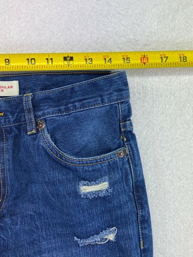 Levi 502 Boys Size 16 Reg Regular Taper Dark Wash Distressed Denim Blue Jeans - Picture 6 of 10