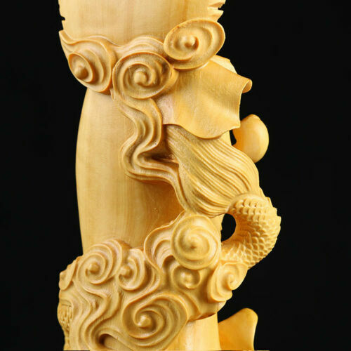8.8" Art China Buddhism Natural Boxwood Carved Guanyin Bodhisattva Statue - Picture 7 of 10