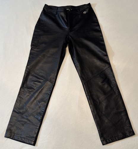 Harley Davidson Genuine Leather Silver Logo Spandex Riding Pants Women's Size 10
