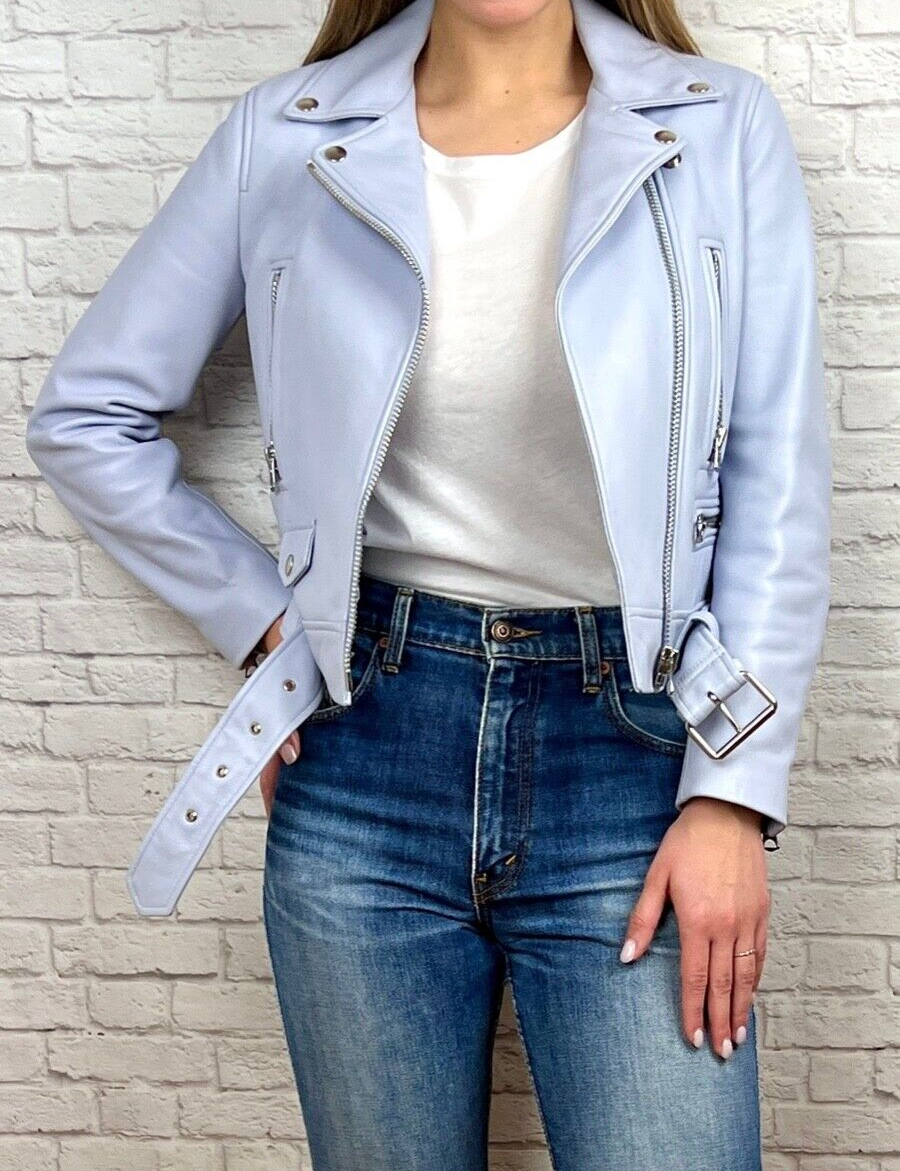 NWOT Acne Studios Mock Leather Jacket in Light Blue/Lavender Sz34