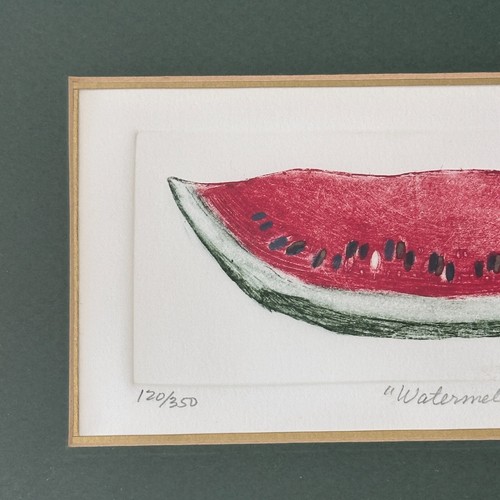 Vtg 90s Shirley Hiner Watermelon Drawing Watercolor Fruit Art Gallery Wall Decor - Picture 4 of 8