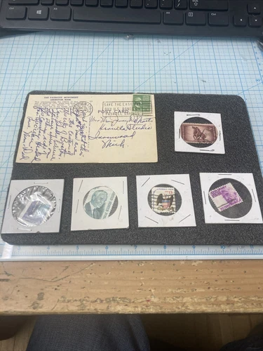 USED Mixed Lot of 5 Vintage US Stamps+ 1 Vintage 1950 Postcard and stamp. NICE!