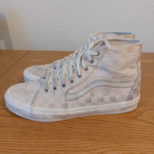 Vans Sk8-Hi Skate Shoes Trainers Women Size UK 8 Pink Silver Canvas Checkerboard - Picture 2 of 15