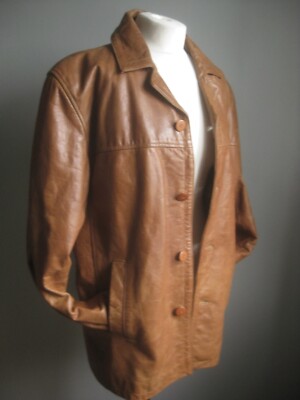 HELLBRAUNE LEDERJACKE MANTEL 44 groß über schwer weich Fight Club distressed LLD