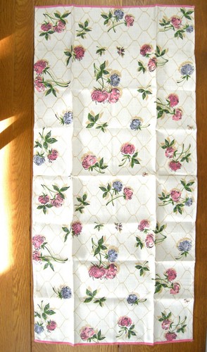 "Toalla de té de trébol rojo floral de lino grande 35x17"" impresa cabaña Grannycore" - Imagen 2 de 4