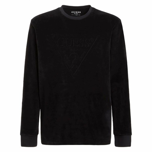 Guess Velour Embossed Logo Crew Neck 