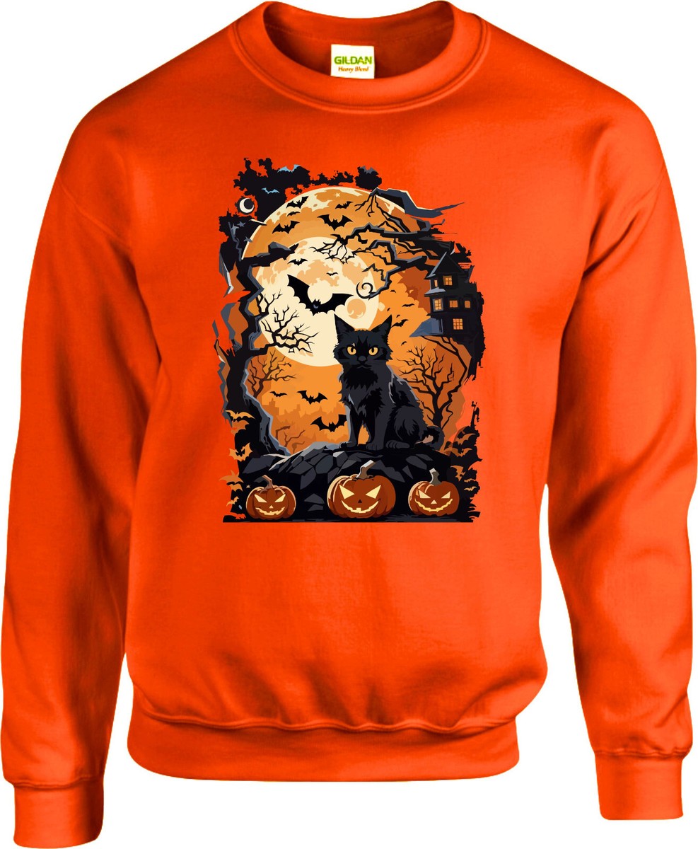 Cat Halloween Jumper Pumpkin Cat Sweatshirt, Scary Cat, Unisex