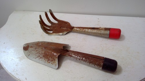 VTG Primitive Garden Hand Tools Rustic Spade 5 Finger Fork PATINA - Picture 3 of 17