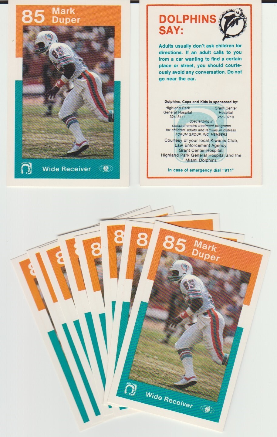 Mark Duper RC rookie card, 1984 Miami Dolphins Police card #85