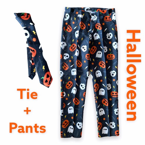 NEU ERWACHSENE HALLOWEEN ICONS HERREN HOSE 32X34 UND ICON KRAWATTE KOSTÜM DUNKELGRAU ORANGE - Bild 1 von 8