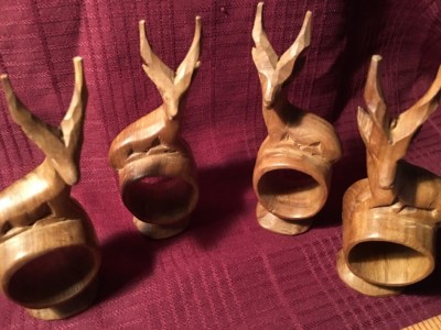 ANTELOPE hardwood CARVED Extremely UNIQUE Napkin Rings...MUST SEE!! 