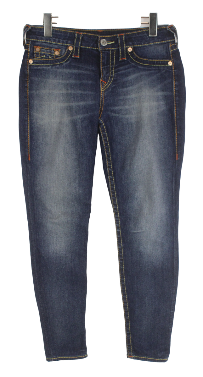 TRUE RELIGION トュルーレリション W29 TRUE RELIGION Jeans Women's W29 Stretchy Slim Fit Dark Denim Zip