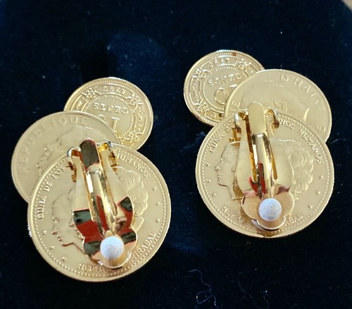 Vintage 1980s Franklin Mint The Golden Caribbean 3 Coins Each Earring - Picture 2 of 3