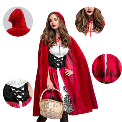 Frauen Rotkäppchen Cosplay Kostüm Märchen Fancy Kleid Halloween Karneval Party